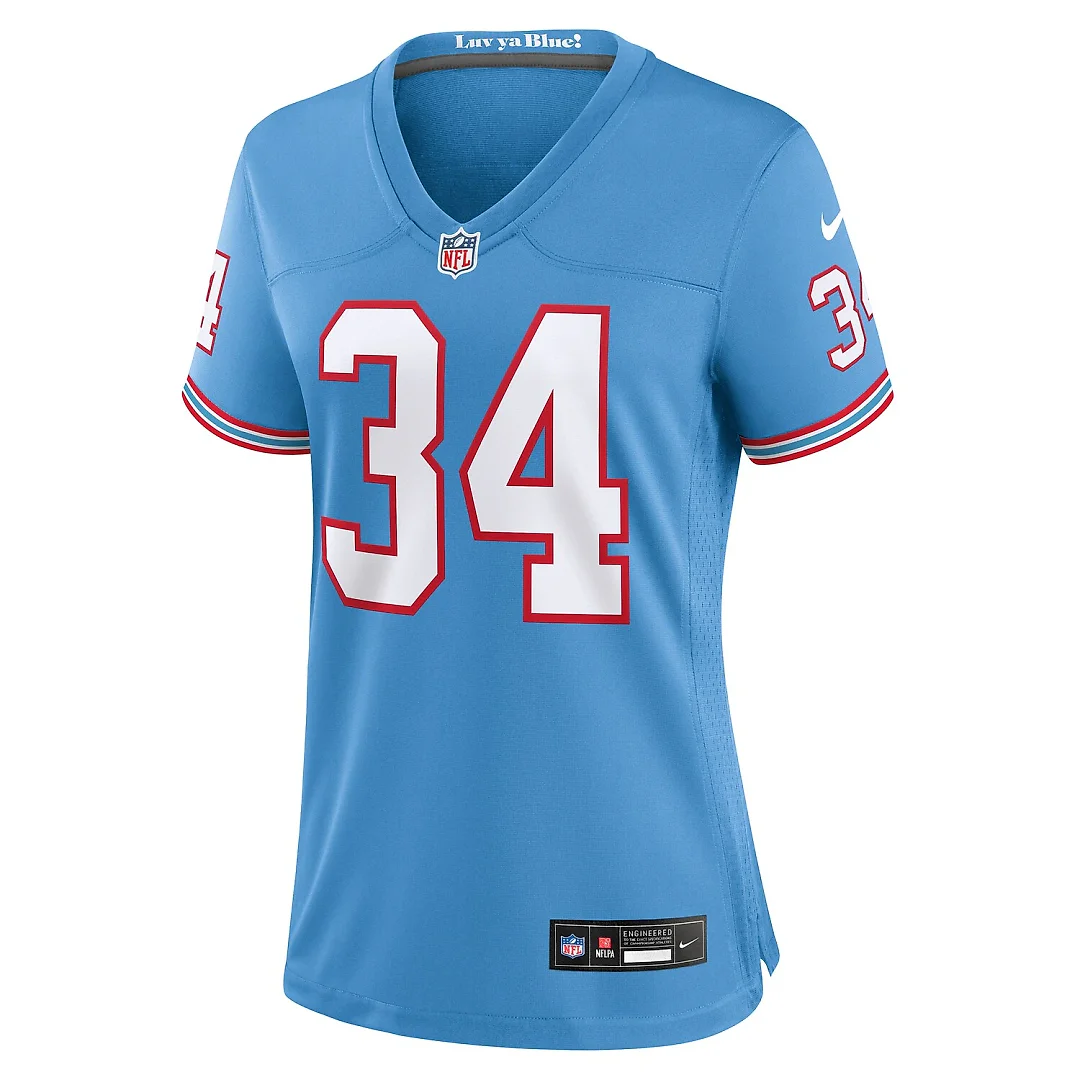 Zennovawear Earl Campbell Tennessee Titans Women's Oilers Throwback Retired Player Game Jersey - Light Blue