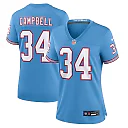 Zennovawear Earl Campbell Tennessee Titans Women's Oilers Throwback Retired Player Game Jersey - Light Blue