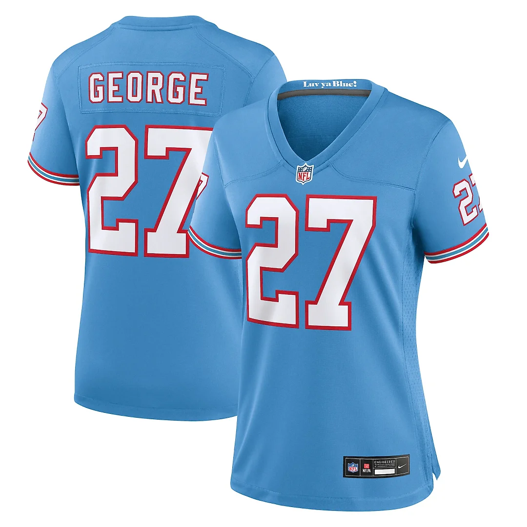 Zennovawear Eddie George Tennessee Titans Women's Oilers Throwback Retired Player Game Jersey - Light Blue