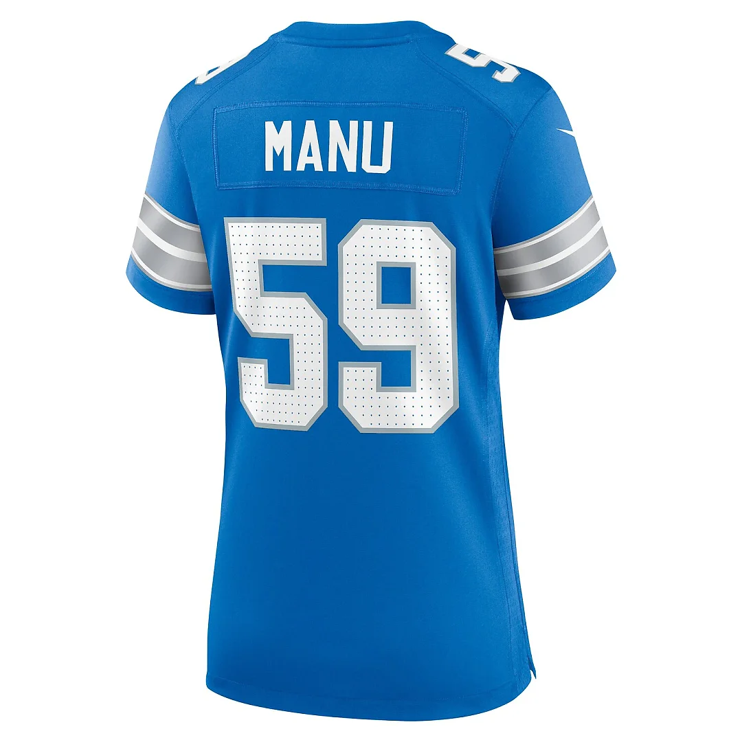 Zennovawear Giovanni Manu Detroit Lions Women's Team Game Jersey - Blue