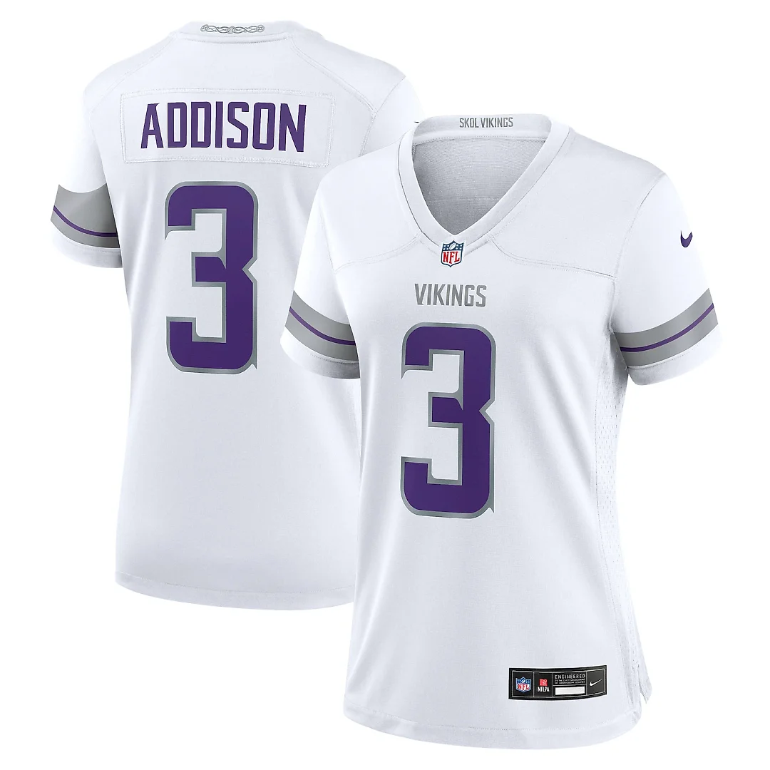Zennovawear Jordan Addison Minnesota Vikings Women's Alternate Game Player Jersey - White