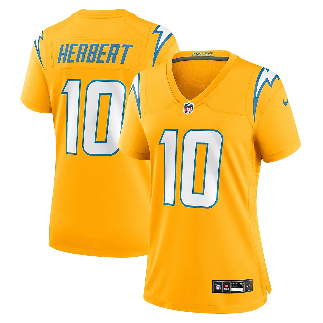 Zennovawear Justin Herbert Los Angeles Chargers Women's Alternate Charger Power Game Jersey - Gold