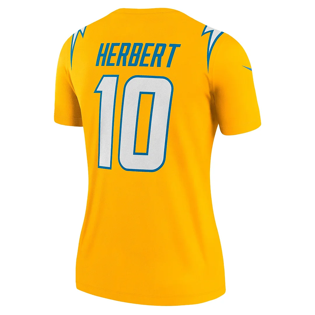 Zennovawear Justin Herbert Los Angeles Chargers Women's Alternate Charger Power Legend Player Performance Top - Gold