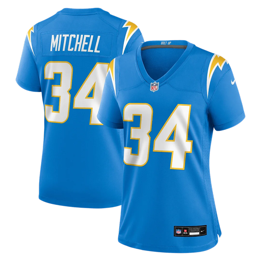 Zennovawear Keaton Mitchell Los Angeles Chargers Women's Team Game Jersey - Powder Blue