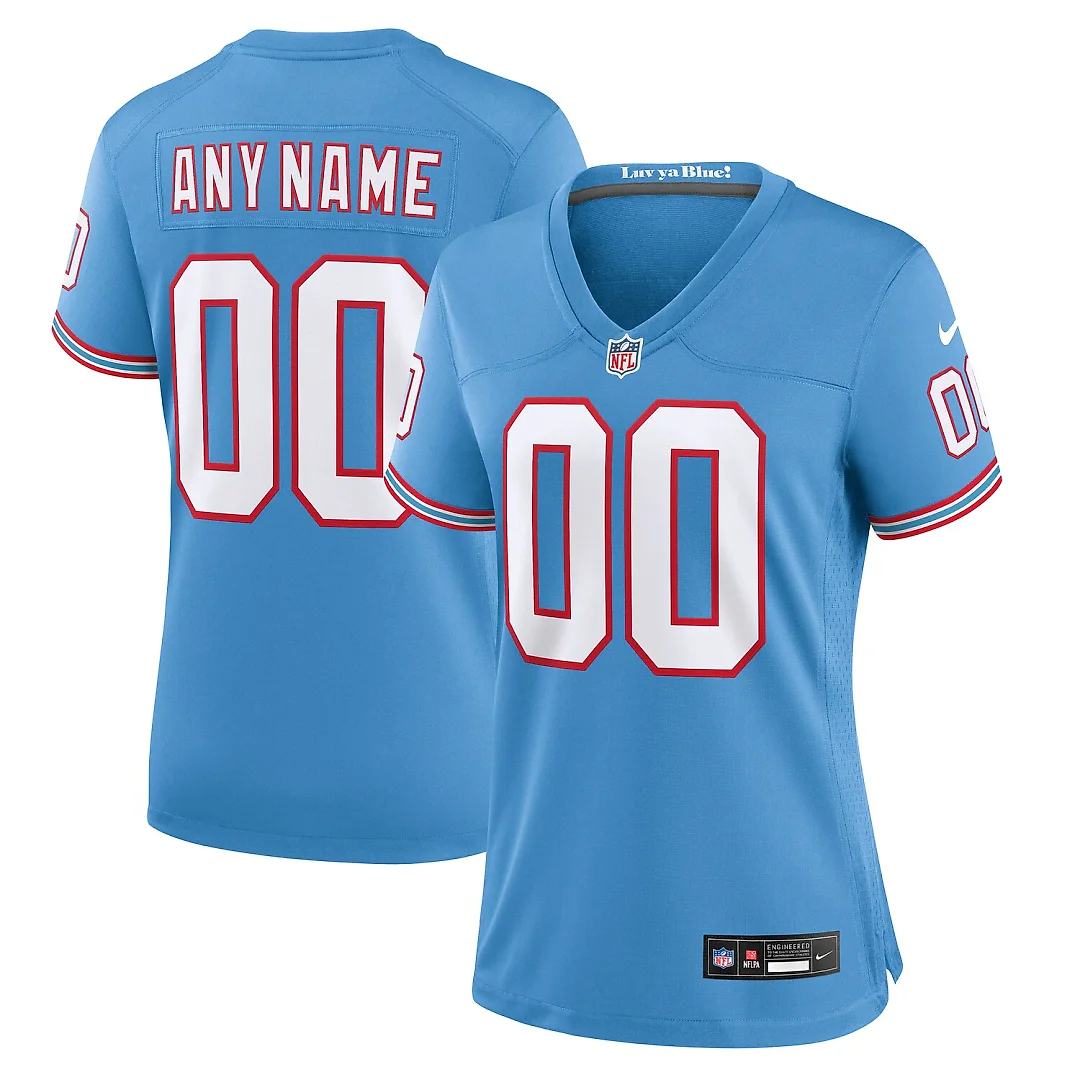 Zennovawear Tennessee Titans Women's Oilers Throwback Custom Game Jersey - Light Blue