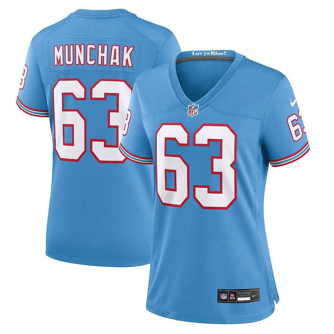 Zennovawear Mike Munchak Tennessee Titans Women's Oilers Throwback Retired Player Game Jersey - Light Blue