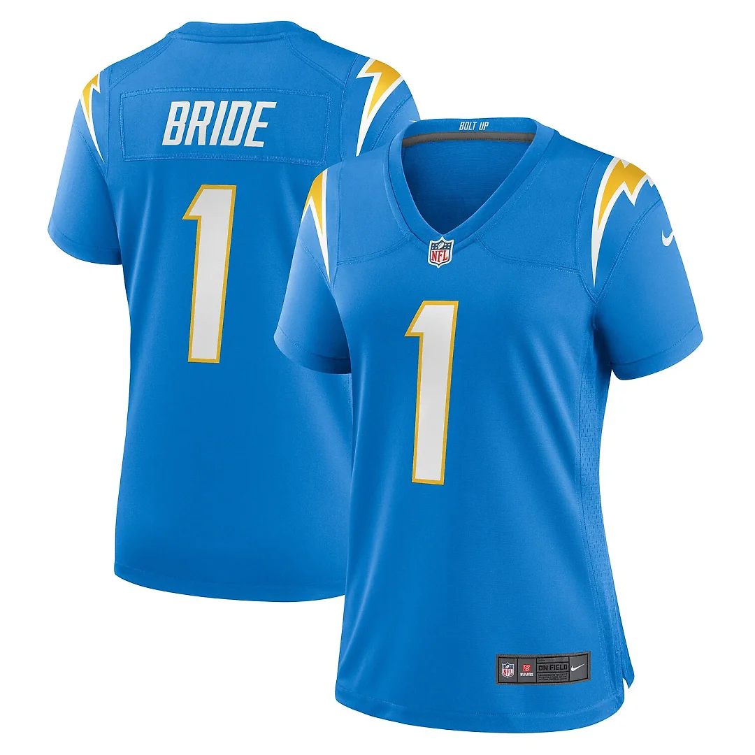 Zennovawear Number 1 Bride Los Angeles Chargers Women's Game Jersey - Powder Blue