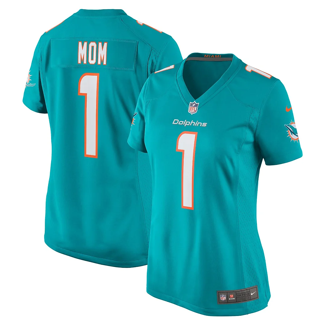Zennovawear Number 1 Mom Miami Dolphins Women's Game Jersey - Aqua