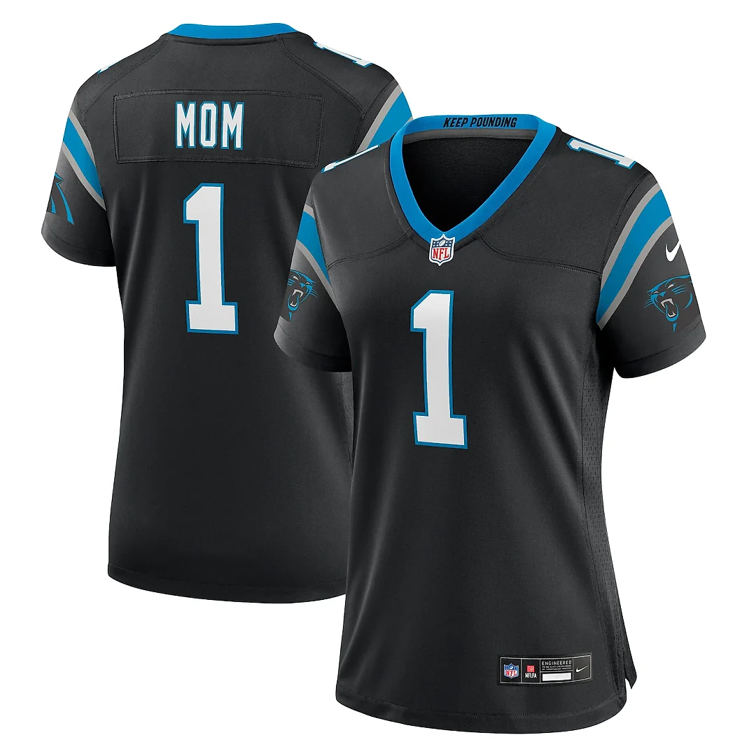 Zennovawear Number 1 Mom Carolina Panthers Women's Game Jersey - Black