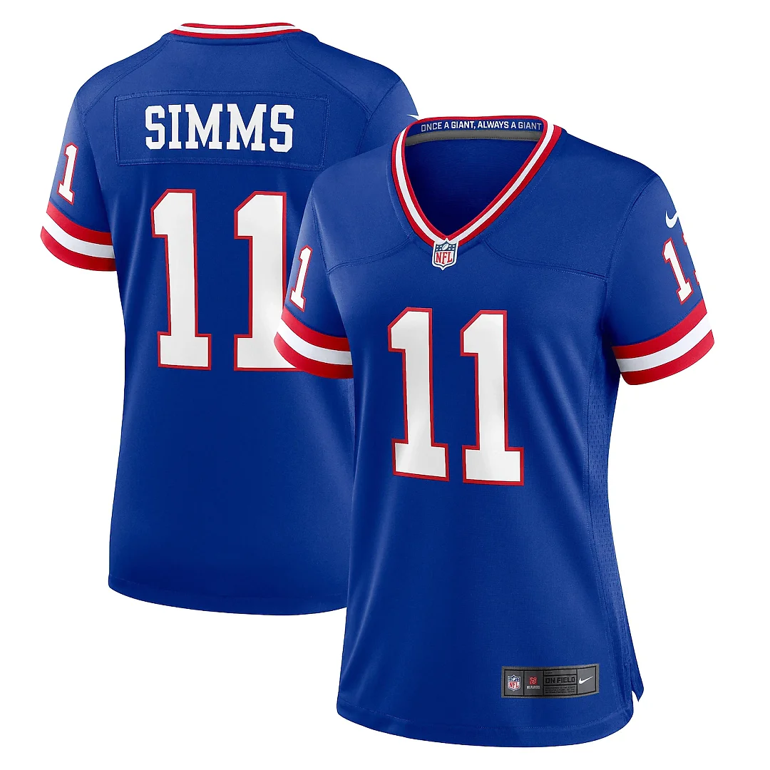 Zennovawear Phil Simms New York Giants Women's Classic Retired Player Game Jersey - Royal