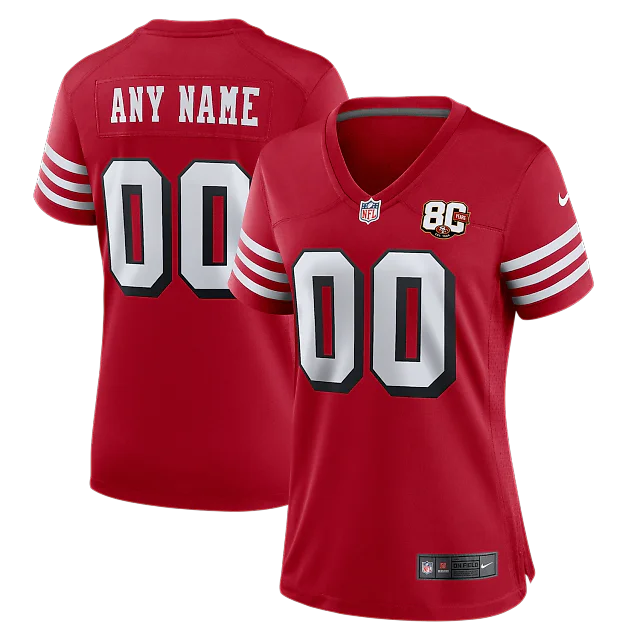 Zennovawear San Francisco 49ers Women's 80th Anniversary Alternate Custom Game Jersey - Scarlet