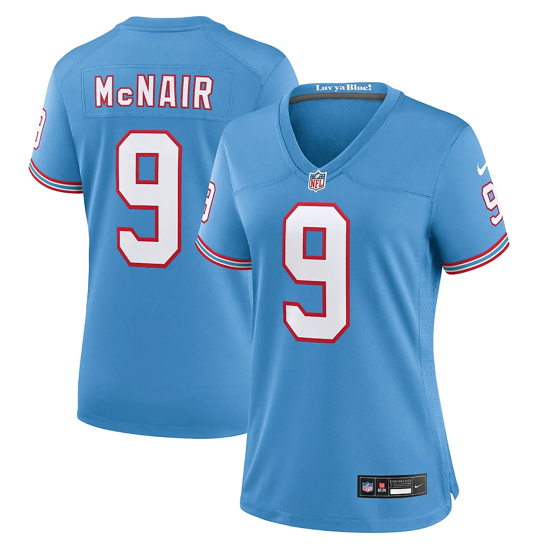 Zennovawear Steve McNair Tennessee Titans Women's Oilers Throwback Retired Player Game Jersey - Light Blue