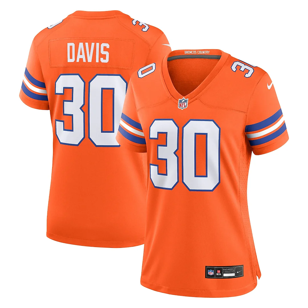 Zennovawear Terrell Davis Denver Broncos Women's Mile High Collection 1977 Throwback Retired Player Game Jersey - Orange