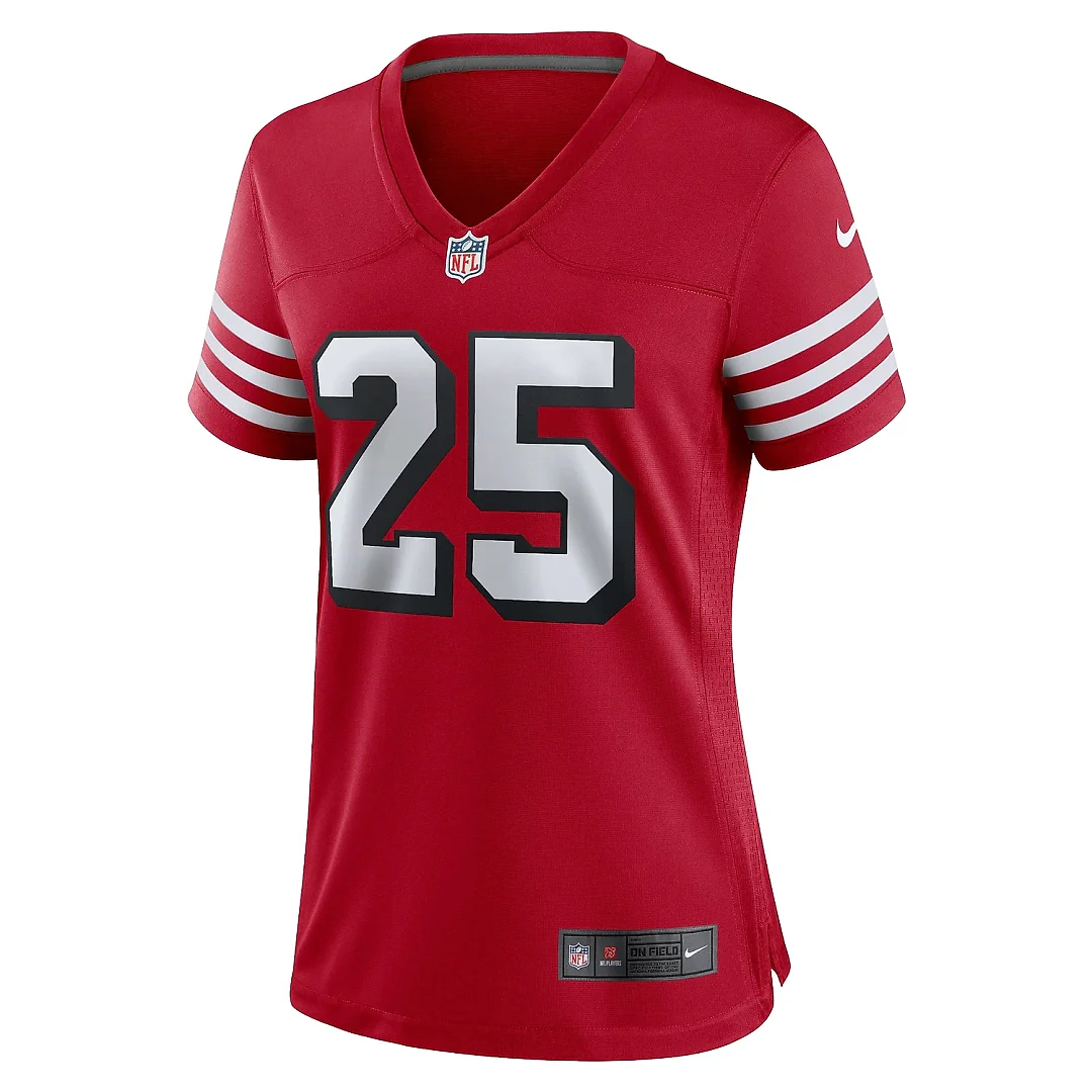 Zennovawear Women's San Francisco 49ers Elijah Mitchell Scarlet Alternate Team Game Jersey