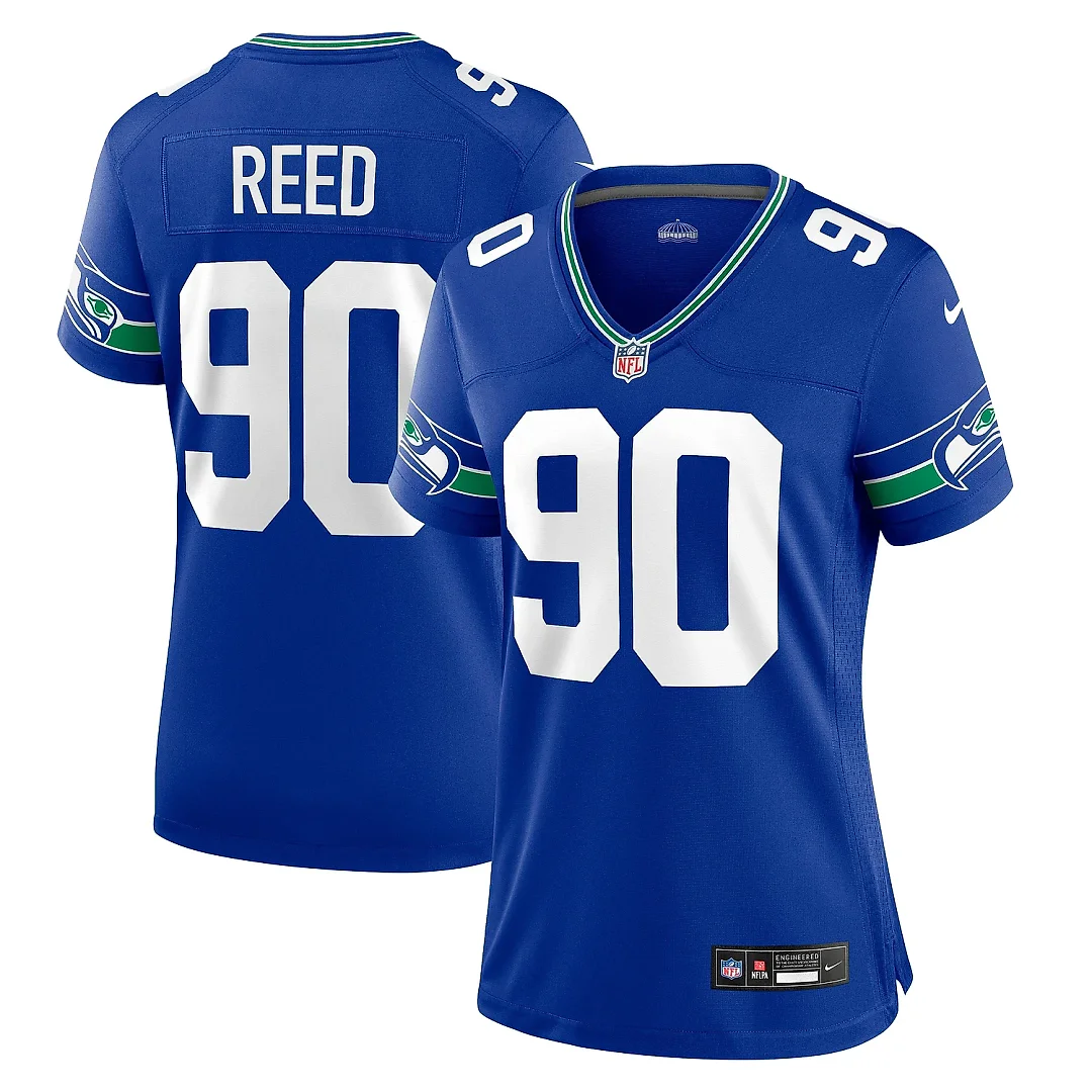 Zennovawear Women's Seattle Seahawks Jarran Reed Royal Throwback Player Game Jersey