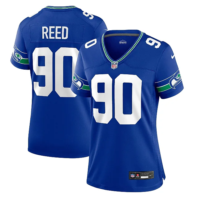 Zennovawear Women's Seattle Seahawks Jarran Reed Royal Throwback Player Game Jersey