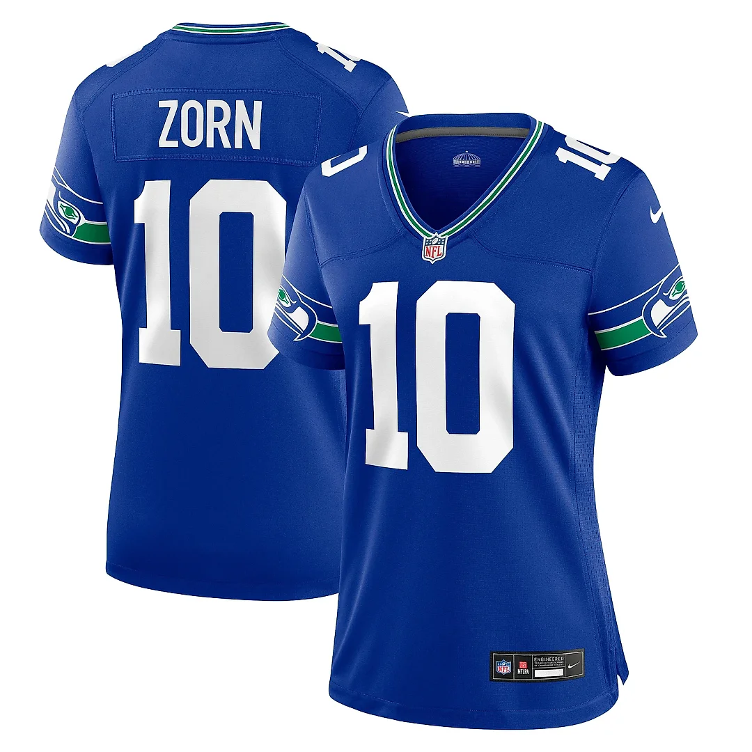 Zennovawear Women's Seattle Seahawks Jim Zorn Royal Throwback Retired Player Game Jersey