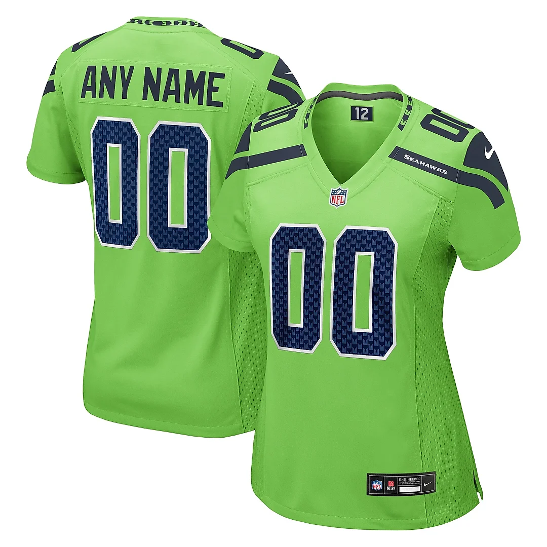 Zennovawear Women's Seattle Seahawks Neon Green Alternate Custom Game Jersey