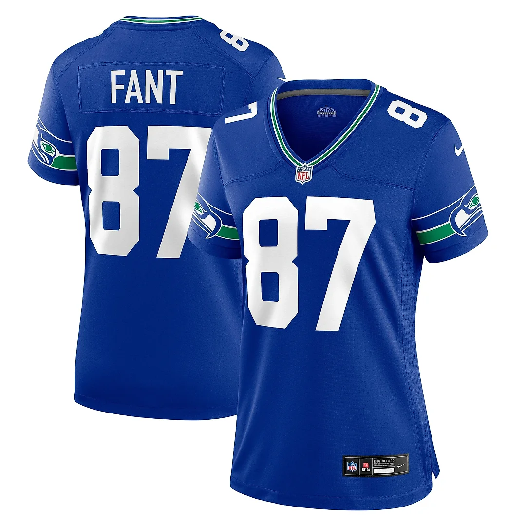 Zennovawear Women's Seattle Seahawks Noah Fant Royal Throwback Player Game Jersey