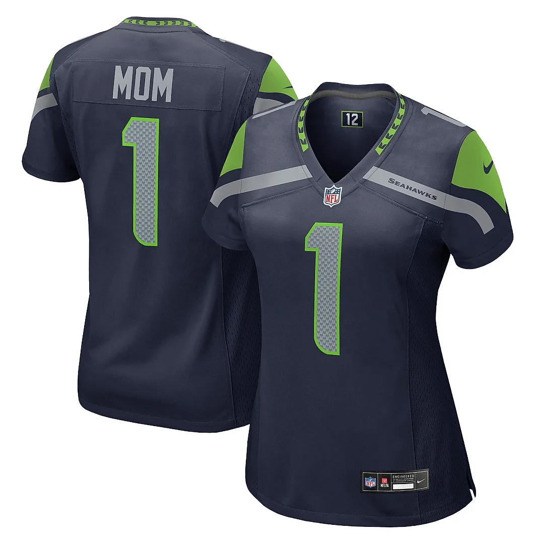 Zennovawear Women's Seattle Seahawks Number 1 Mom College Navy Game Jersey
