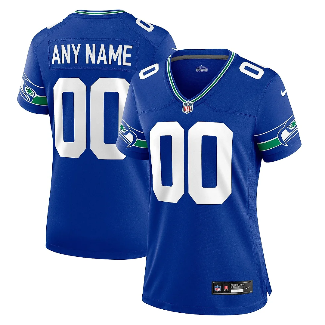 Zennovawear Women's Seattle Seahawks Royal Throwback Custom Jersey