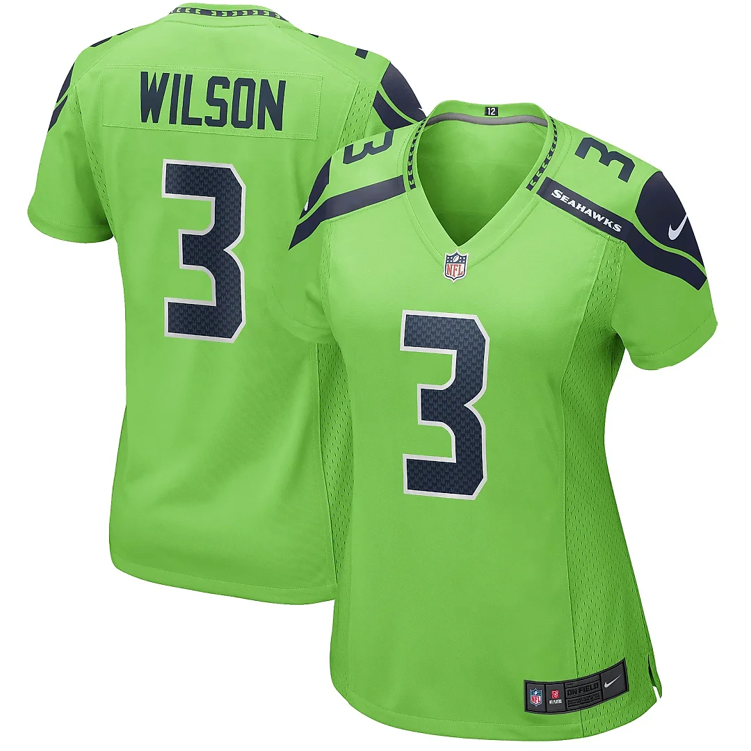 Zennovawear Women's Seattle Seahawks Russell Wilson Neon Green Alternate Game Jersey