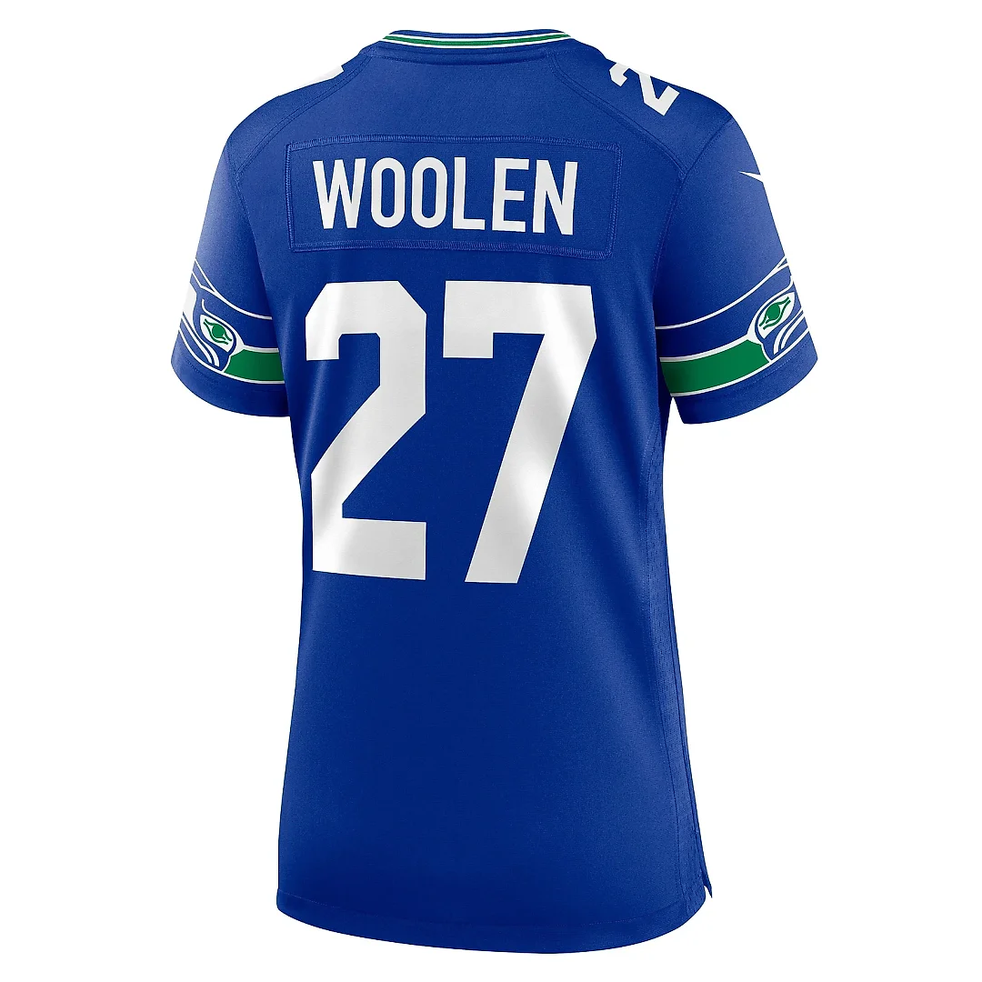 Zennovawear Women's Seattle Seahawks Tariq Woolen Royal Throwback Player Game Jersey