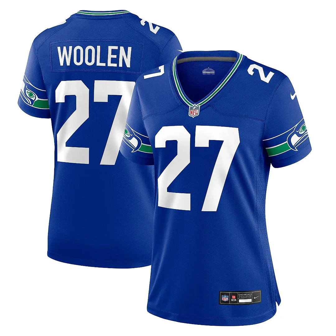 Zennovawear Women's Seattle Seahawks Tariq Woolen Royal Throwback Player Game Jersey