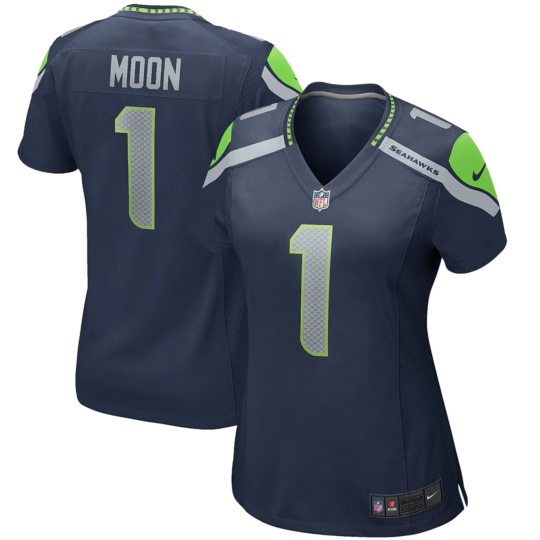 Zennovawear Women's Seattle Seahawks Warren Moon College Navy Game Retired Player Jersey