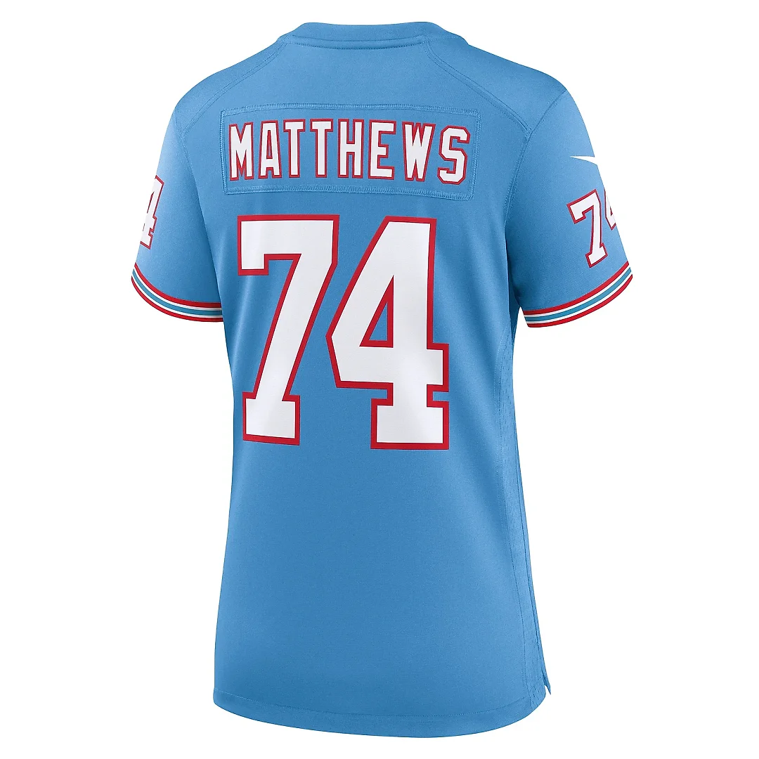 Zennovawear Women's Tennessee Titans Bruce Matthews Light Blue Oilers Throwback Retired Player Game Jersey