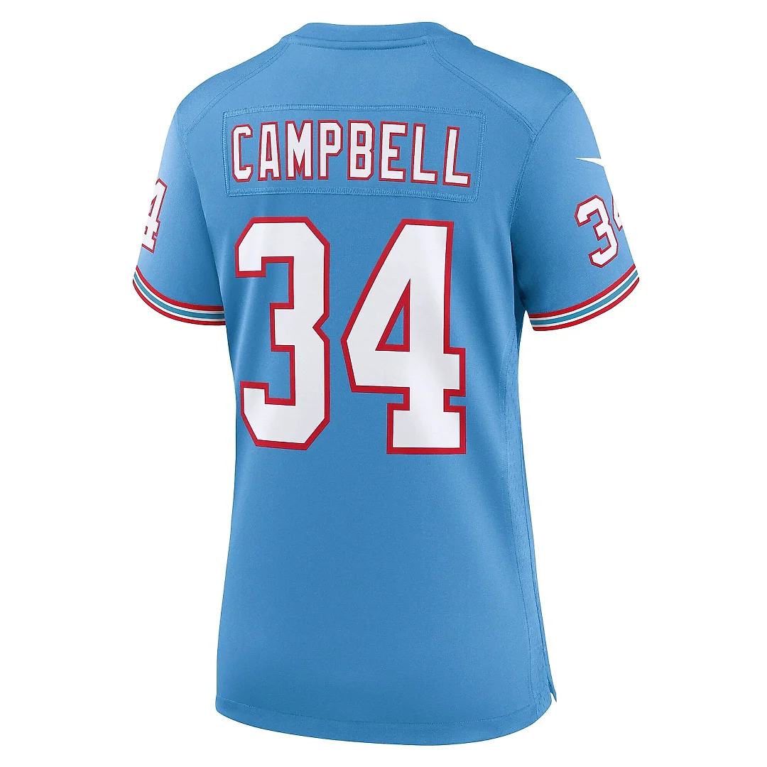 Zennovawear Women's Tennessee Titans Earl Campbell Light Blue Oilers Throwback Retired Player Game Jersey