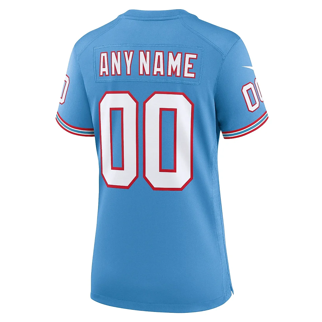 Zennovawear Women's Tennessee Titans Light Blue Oilers Throwback Custom Game Jersey