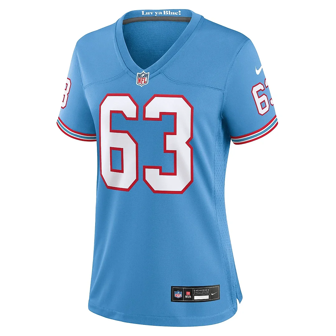 Zennovawear Women's Tennessee Titans Mike Munchak Light Blue Oilers Throwback Retired Player Game Jersey
