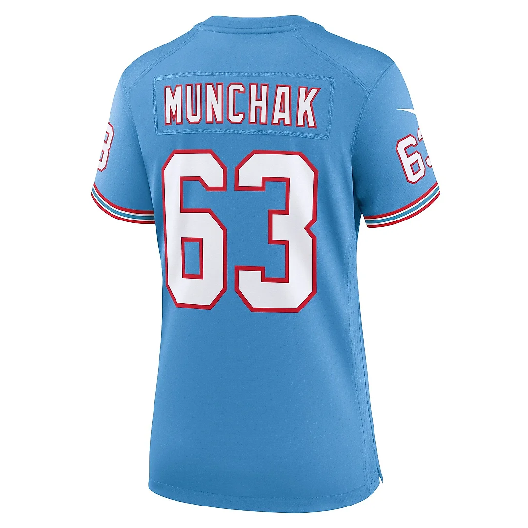 Zennovawear Women's Tennessee Titans Mike Munchak Light Blue Oilers Throwback Retired Player Game Jersey