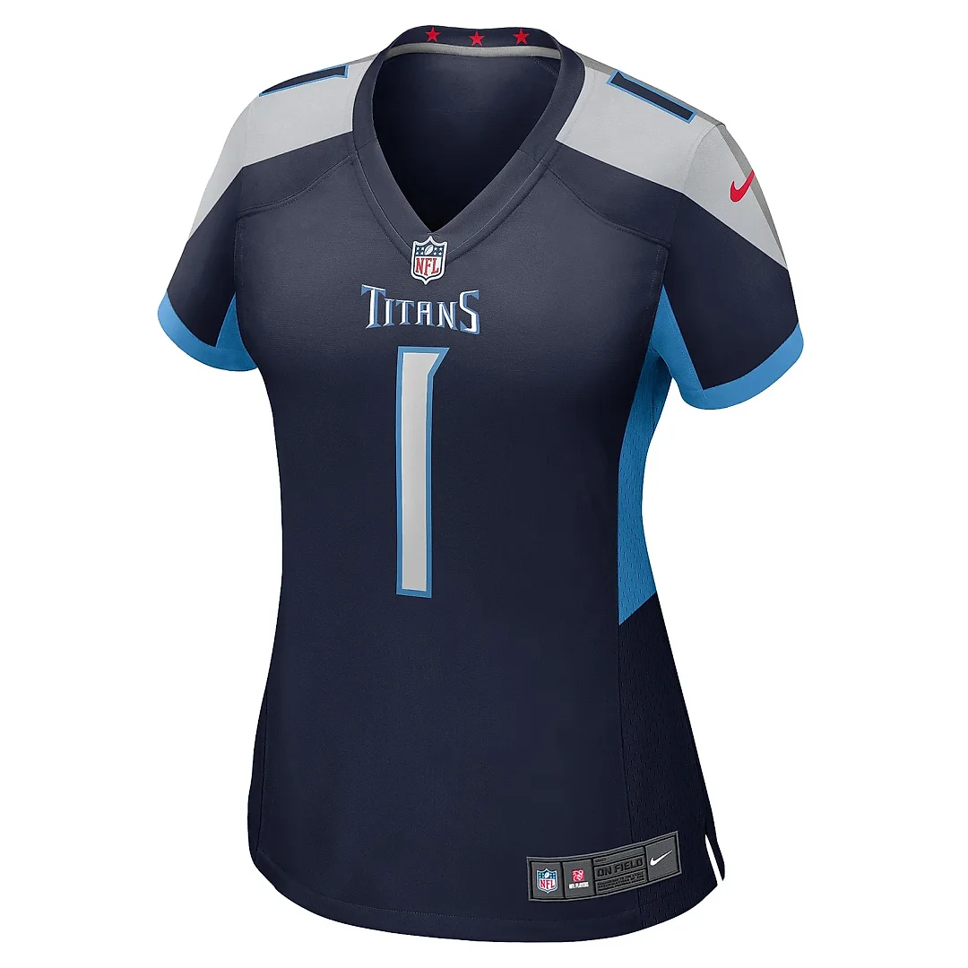 Zennovawear Women's Tennessee Titans Number 1 Bride Navy Game Jersey