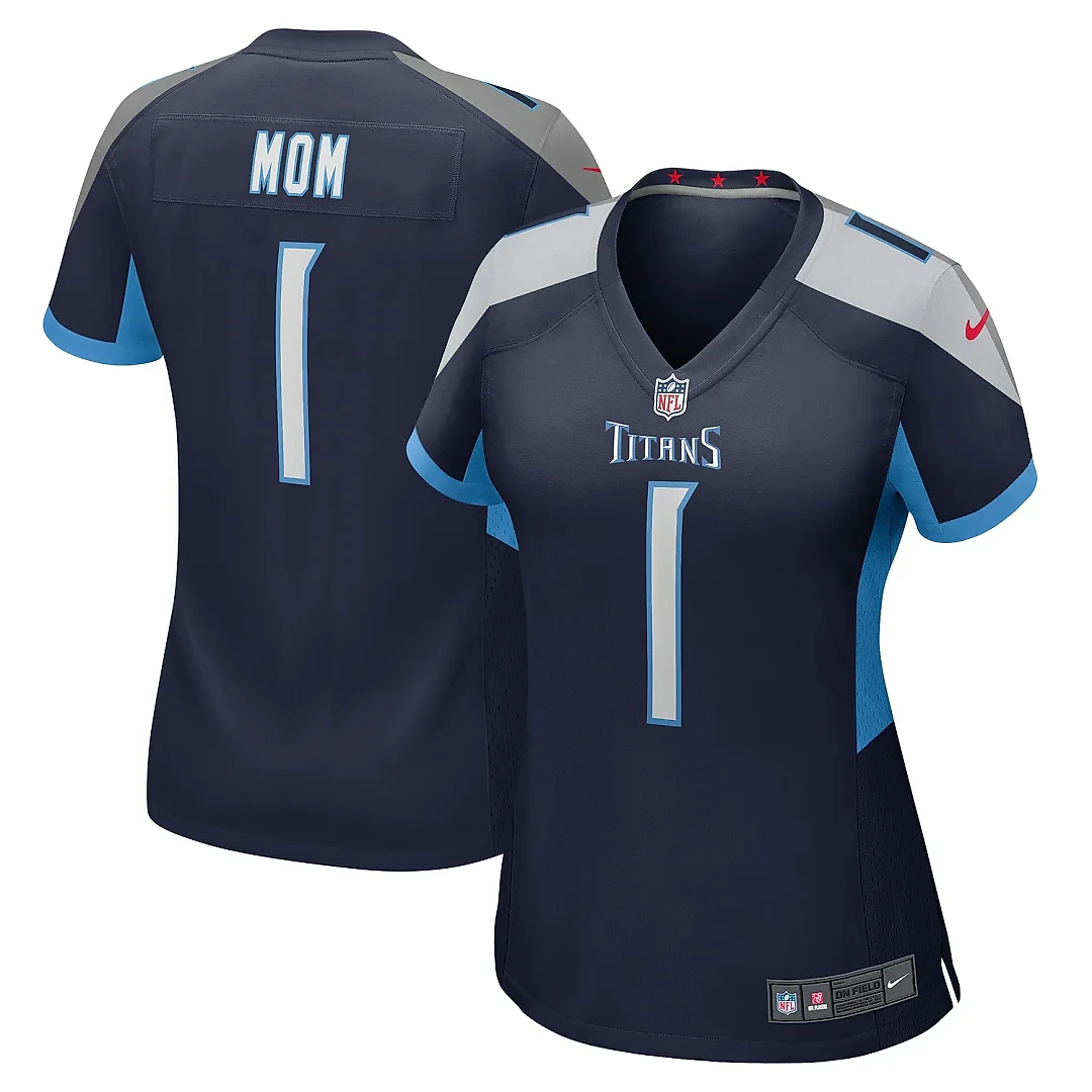 Zennovawear Women's Tennessee Titans Number 1 Mom Navy Game Jersey