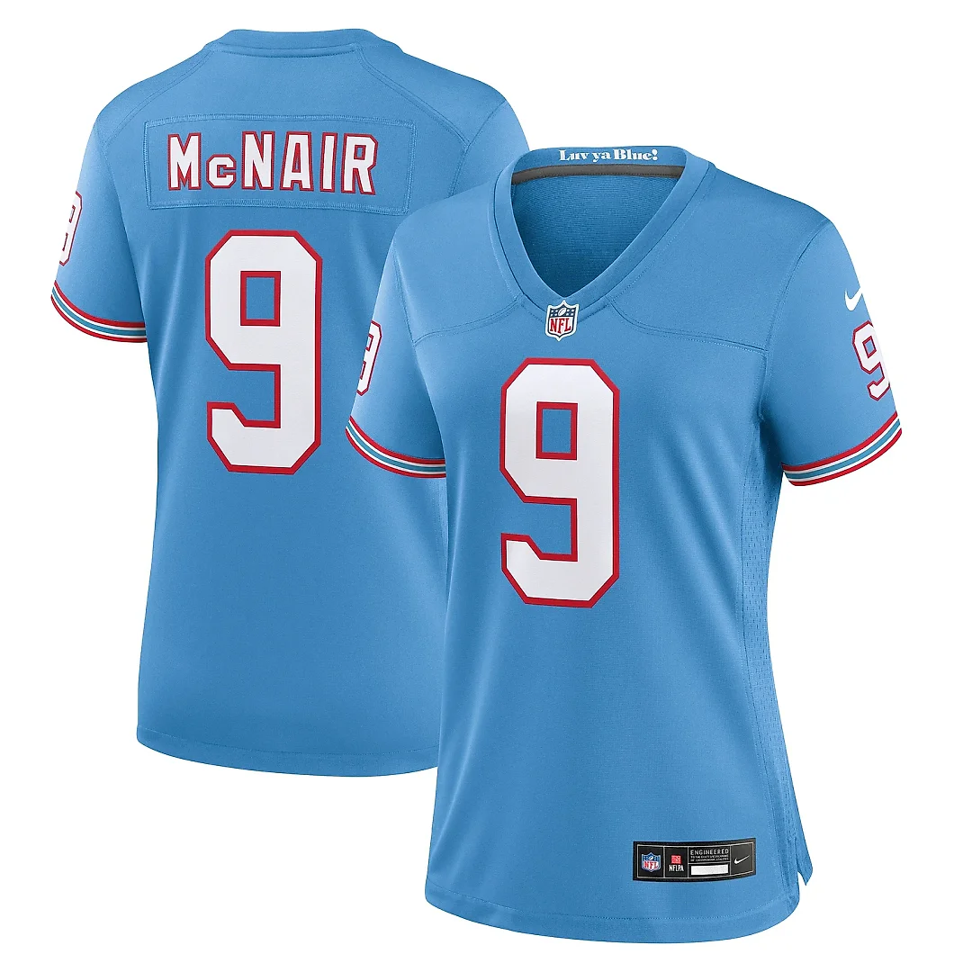 Zennovawear Women's Tennessee Titans Steve McNair Light Blue Oilers Throwback Retired Player Game Jersey