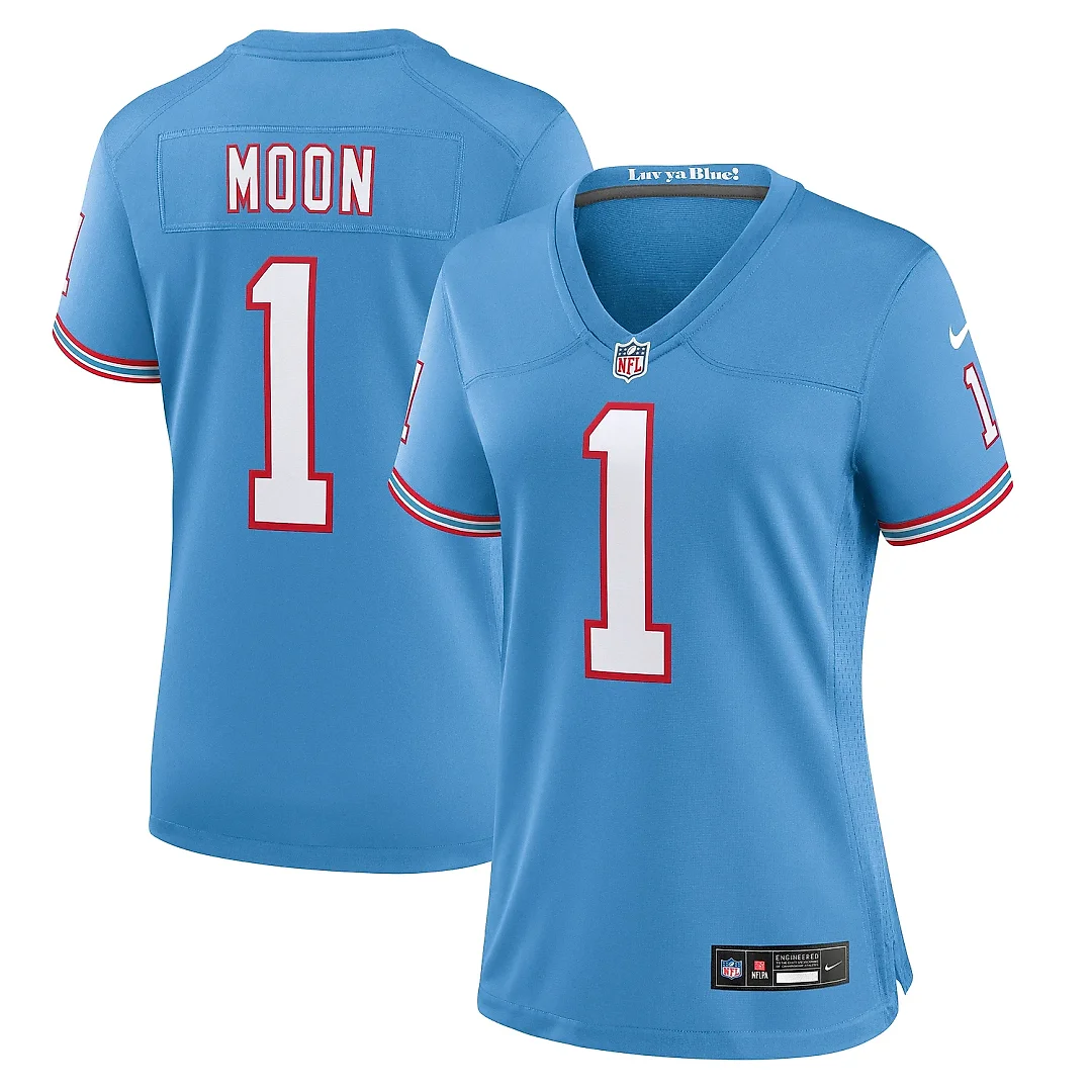 Zennovawear Women's Tennessee Titans Warren Moon Light Blue Oilers Throwback Retired Player Game Jersey