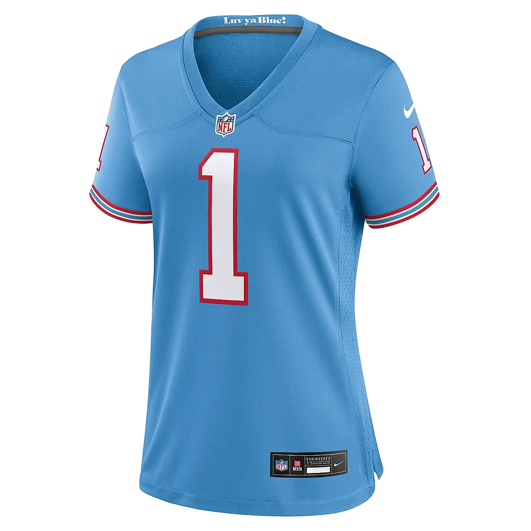Zennovawear Women's Tennessee Titans Warren Moon Light Blue Oilers Throwback Retired Player Game Jersey