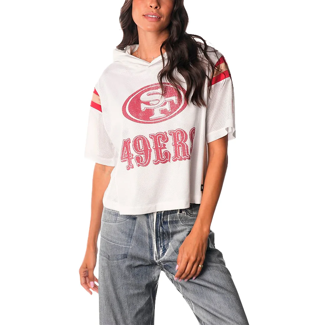 Zennovawear San Francisco 49ers Women's Mesh Short Sleeve Hoodie T-Shirt - White