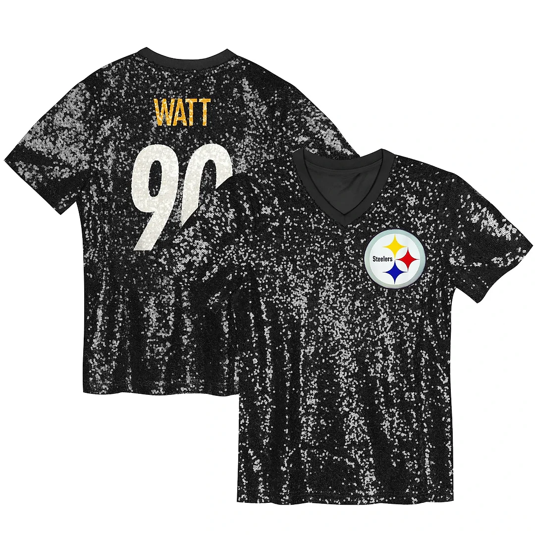 Zennovawear T.J. Watt Pittsburgh Steelers Women's Player Name & Number V-Neck Fashion Jersey - Black
