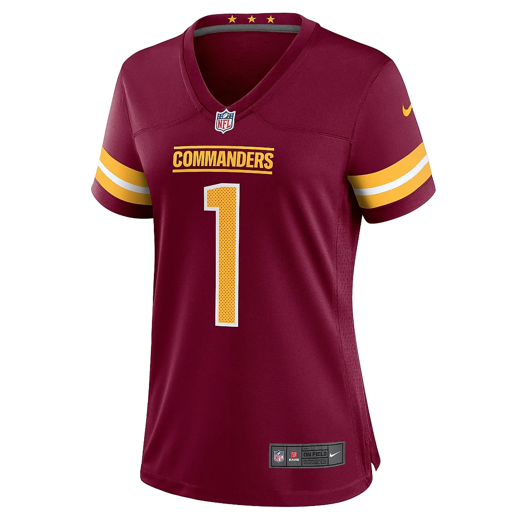 Zennovawear Women's Washington Commanders Number 1 Bride Burgundy Game Jersey