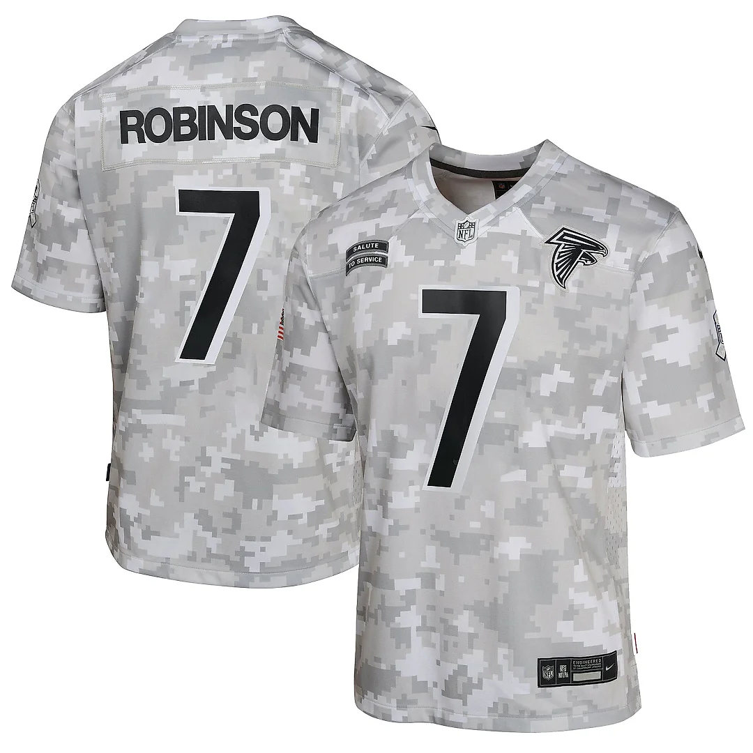 Zennovawear Youth Atlanta Falcons Bijan Robinson Arctic Camo 2024 Salute to Service Game Jersey