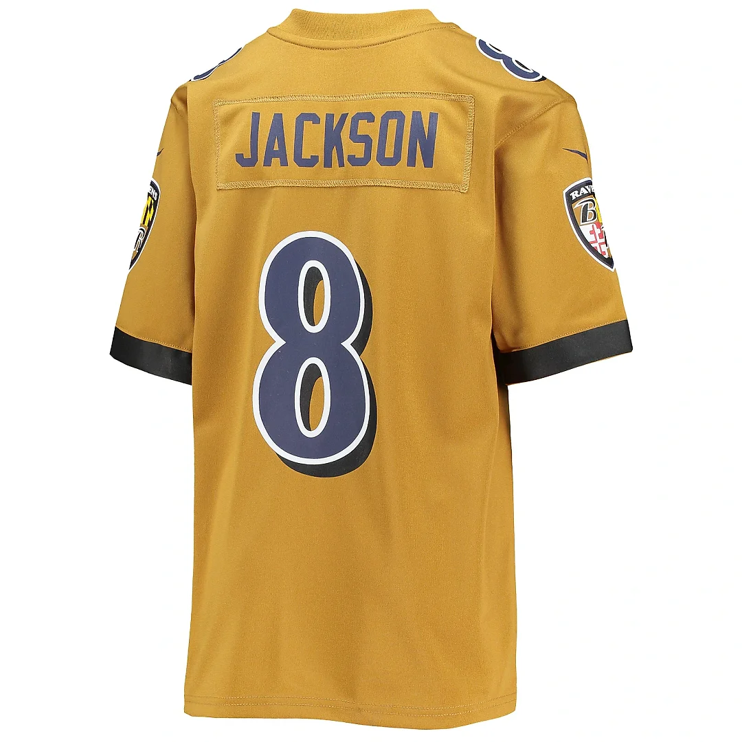 Zennovawear Youth Baltimore Ravens Lamar Jackson Gold Inverted Team Game Jersey