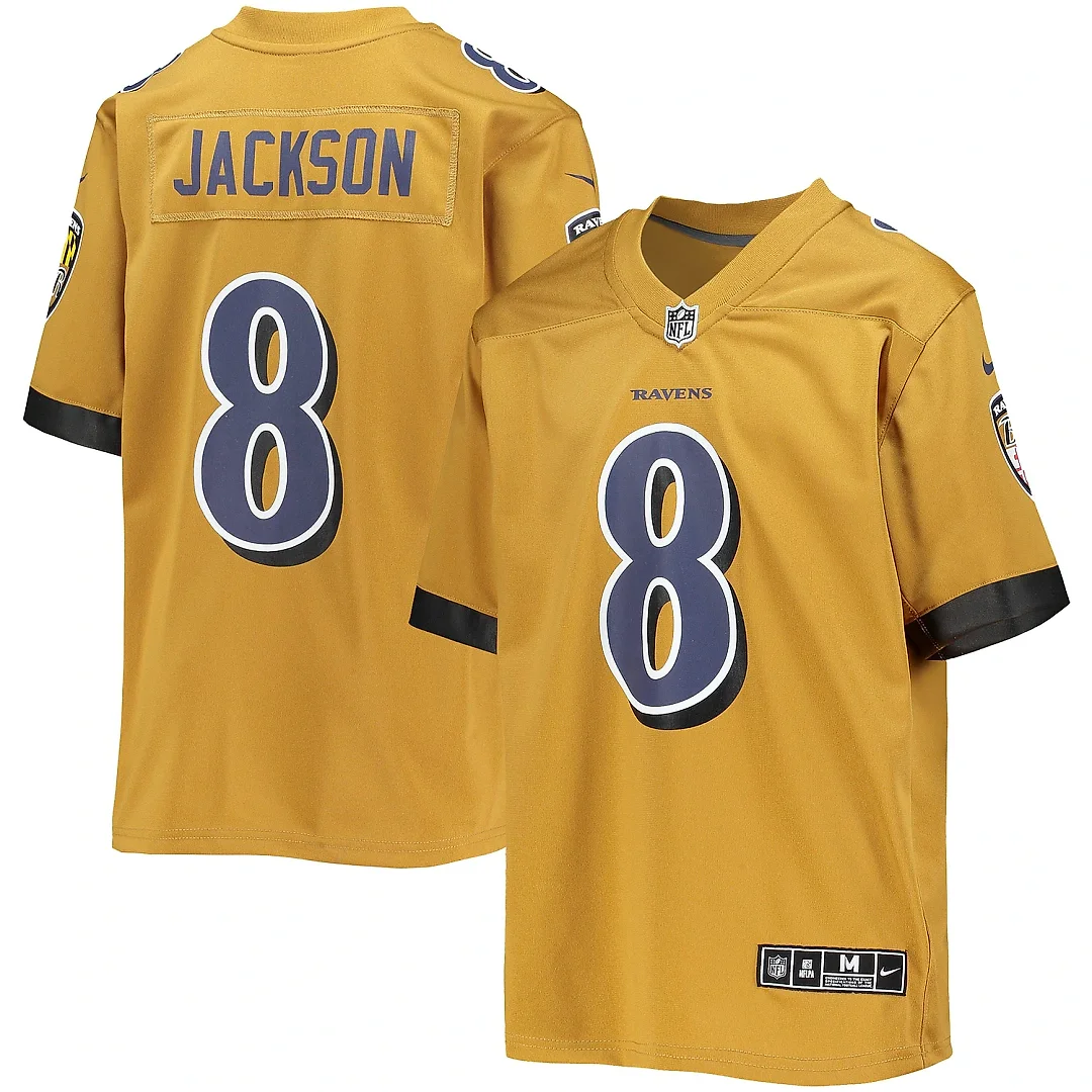 Zennovawear Youth Baltimore Ravens Lamar Jackson Gold Inverted Team Game Jersey