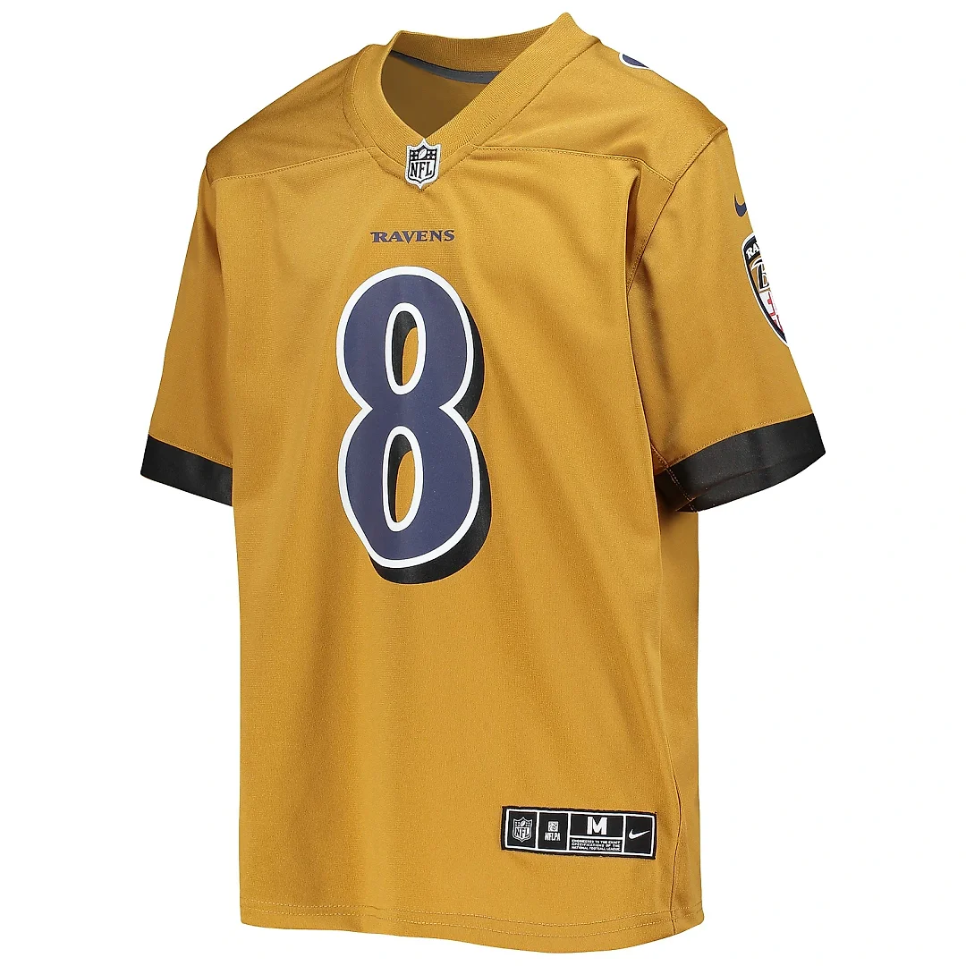 Zennovawear Youth Baltimore Ravens Lamar Jackson Gold Inverted Team Game Jersey
