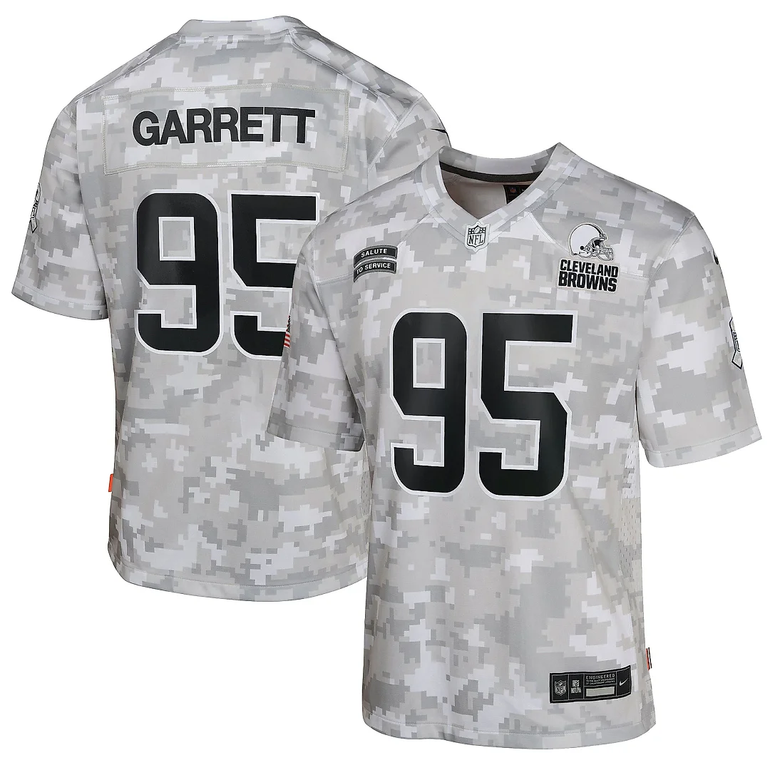 Zennovawear Youth Cleveland Browns Myles Garrett Arctic Camo 2024 Salute to Service Game Jersey