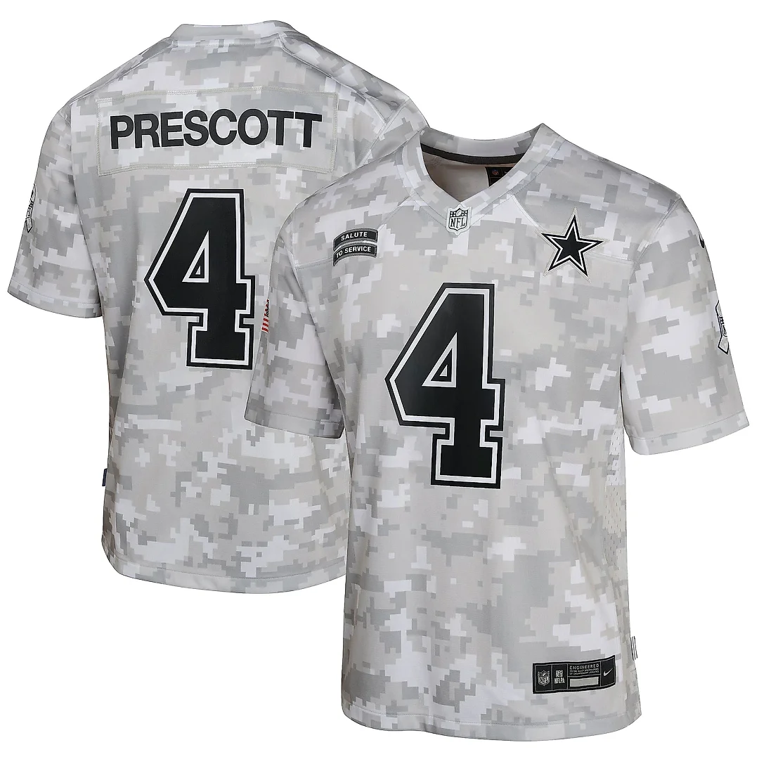 Zennovawear Youth Dallas Cowboys Dak Prescott Arctic Camo 2024 Salute to Service Game Jersey