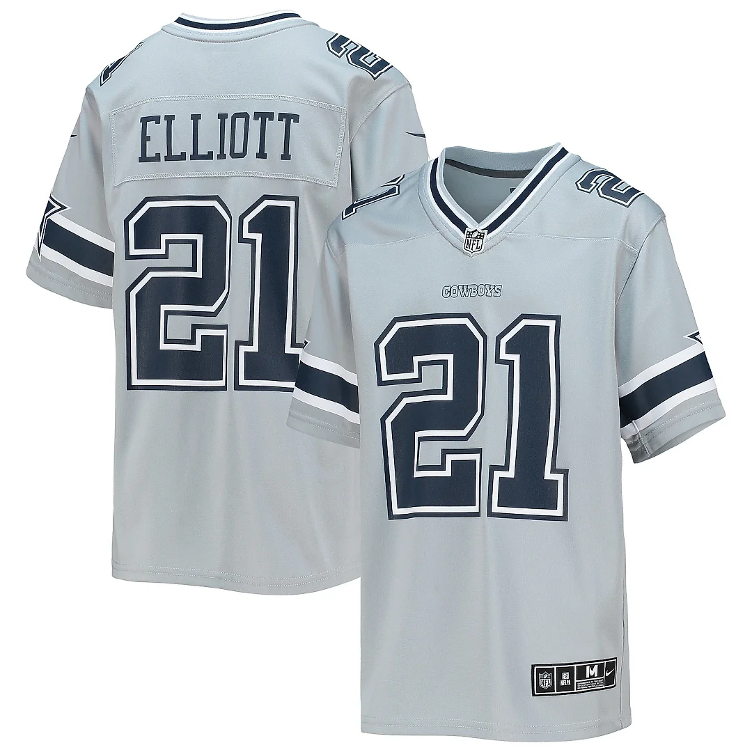 Zennovawear Youth Dallas Cowboys Ezekiel Elliott Silver Inverted Team Game Jersey