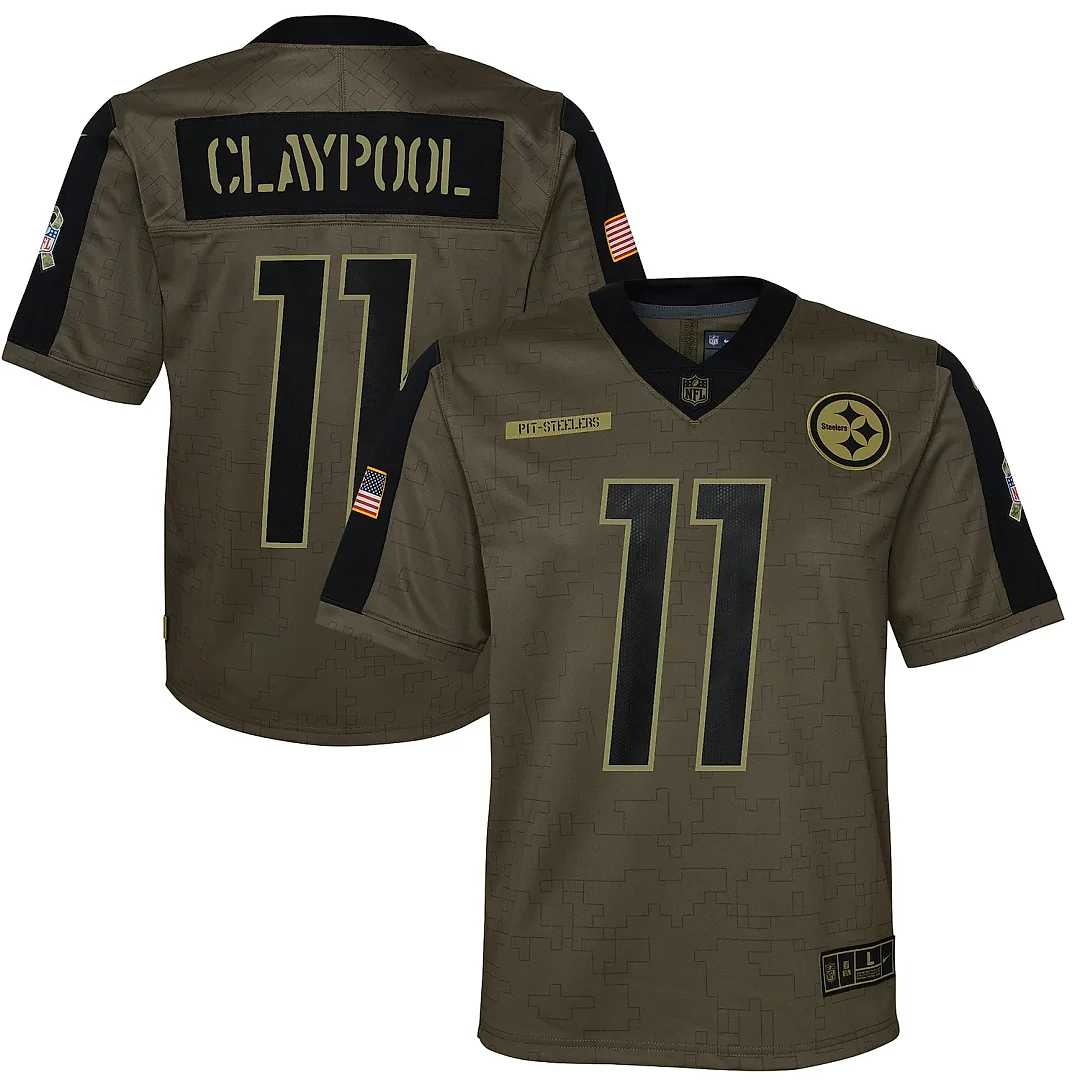 Zennovawear Youth Dallas Pittsburgh Steelers Chase Claypool Olive Salute To Service Game Jersey